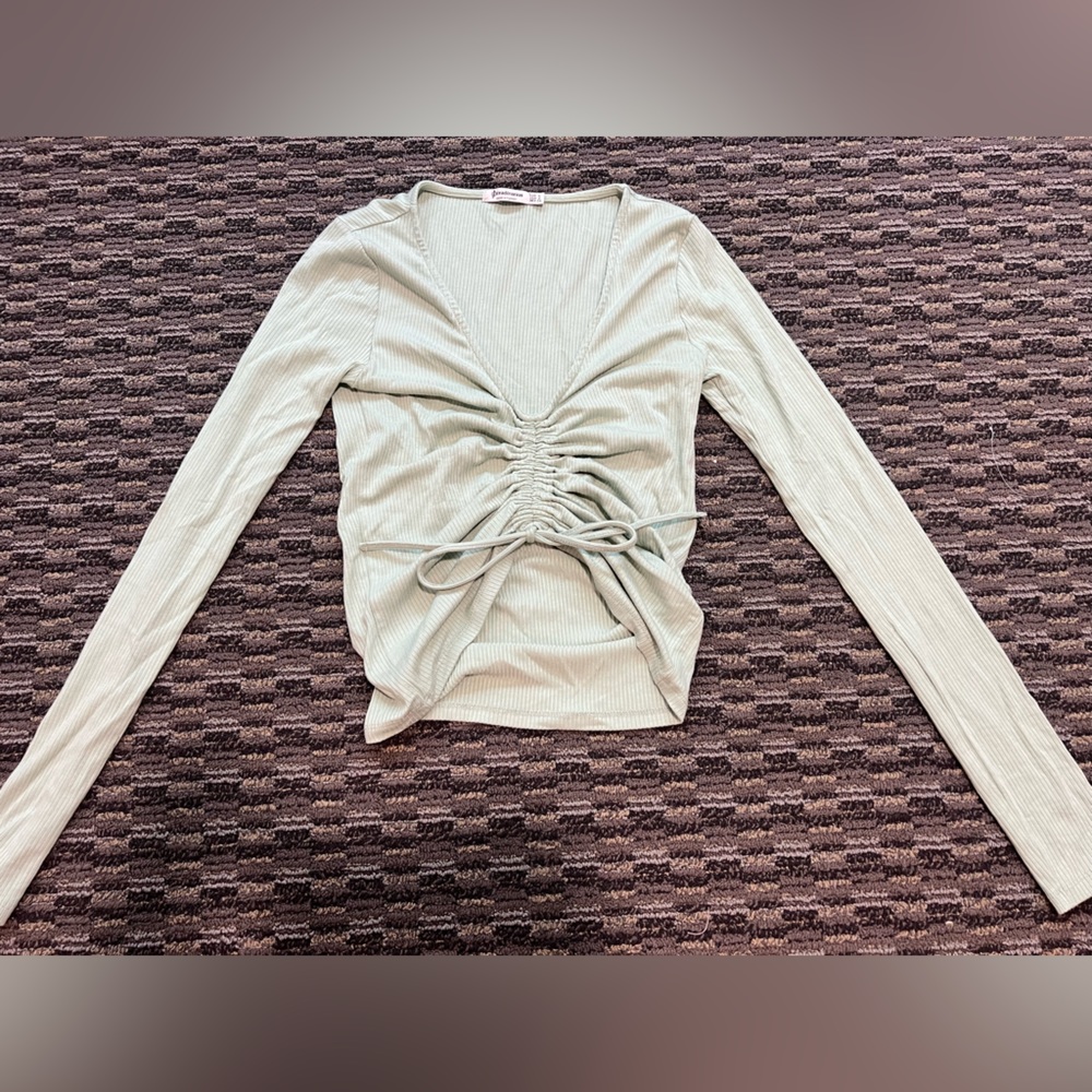 Stradivarius light blue/green long sleeve cinched top size small